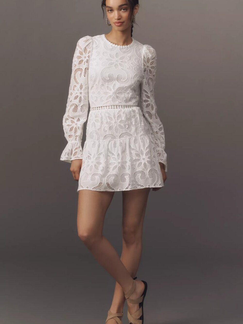 Anthropologie    Saylor Marilla Long-Sleeve Eyelet Lace Mini Dress